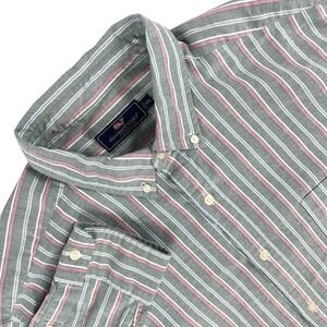 Vineyard Vines Shirt Mens XXL Green‎ Pink Stripe Long Sleeve Button Down Whale